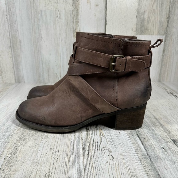 Tara M. Brown Leather Ankle Boots with Leather Straps Buckle Detail #1167 - Picture 1 of 11